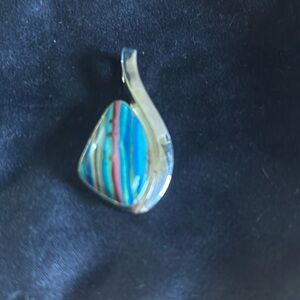 Mine Finds by Jay King sterling rainbow calsilica modern design pendant